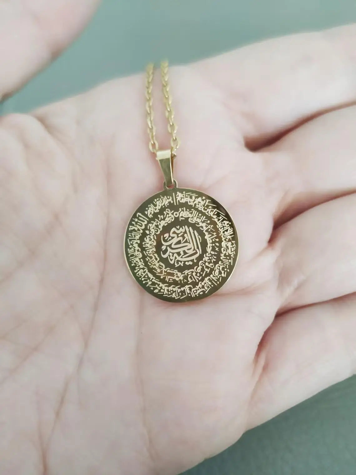 Ayatul Kursi & Four Qul Necklace – Two-Sided Islamic Pendant - Unisex Stainless Steel Jewelry