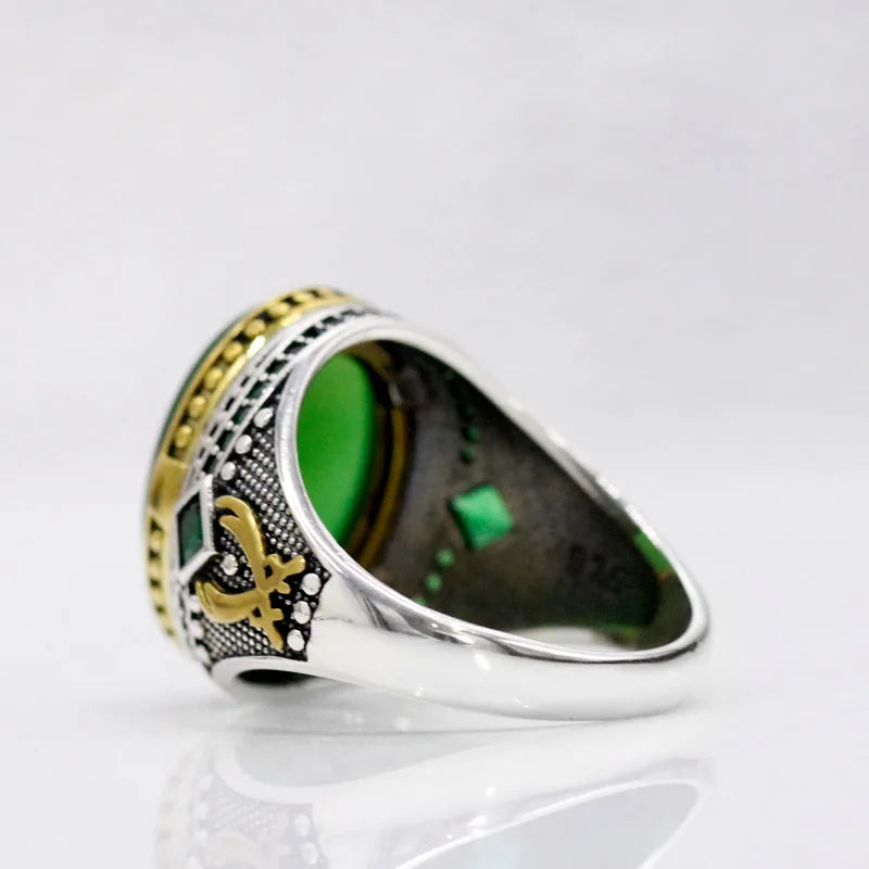 Turkish Handmade Sterling Silver Ring – S925 Natural Green Agate