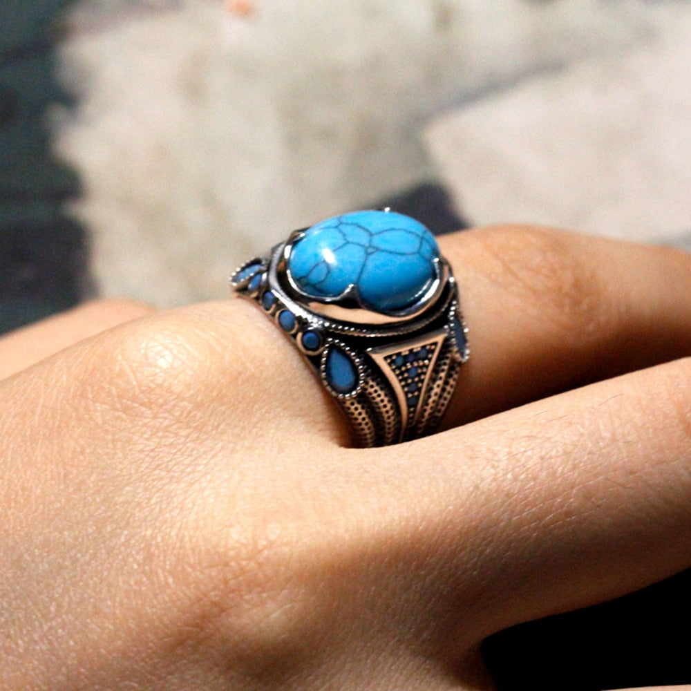 Turkish Silver Aquamarine Sunnah Ring for Men