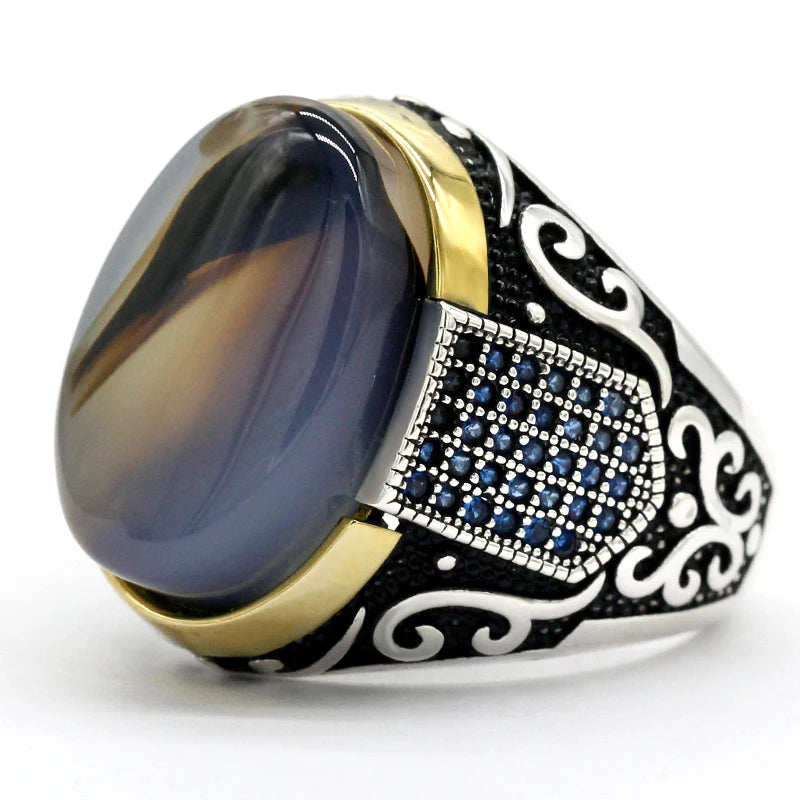Sterling Silver Agate Ring – Türkiye Vintage Style s925
