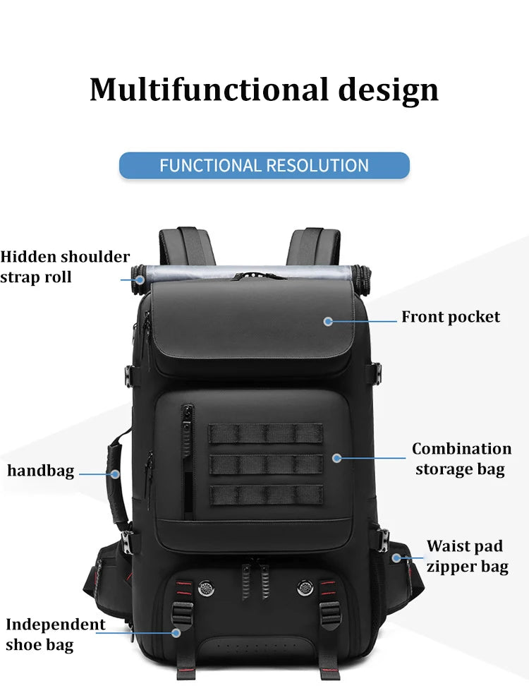 Waterproof Travel Backpack – 50L with USB Charging & Separate Shoe Bag