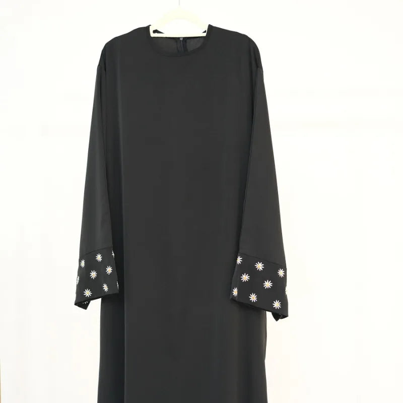 Celestial Blossom Abaya - Luxury Daisy Embroidered Modest Dress for Women
