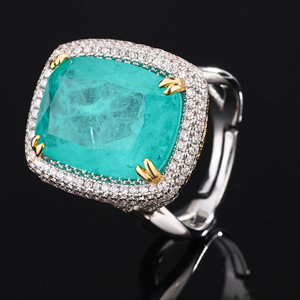 Cushion Cut Paraiba Tourmaline Ring – Emerald Green Lab-Created Gemstone in Luxury Setting for Women