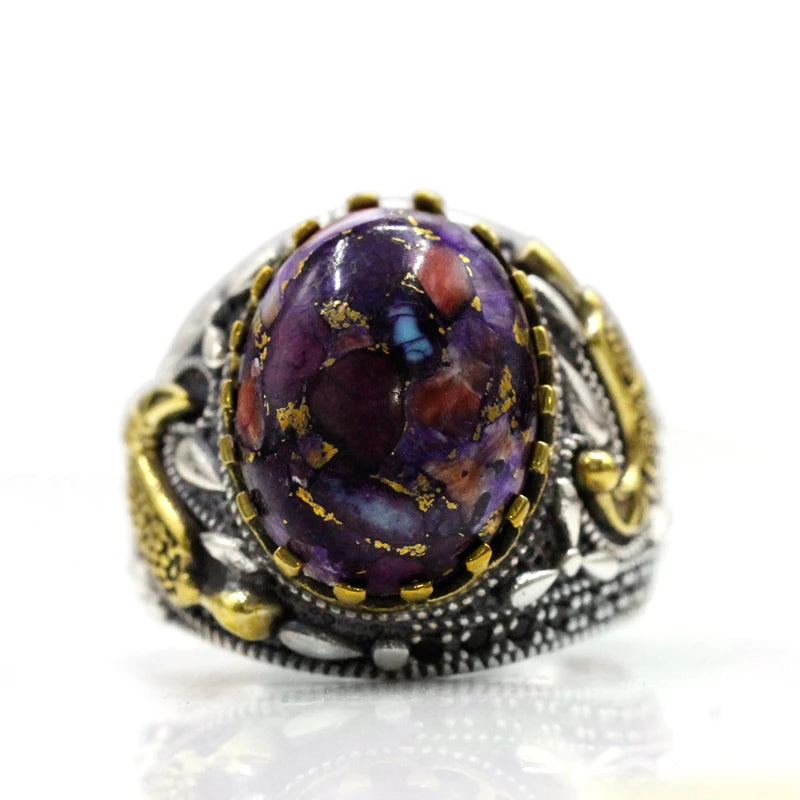 Natural Oyster Turquoise Handmade Men's Ring S925 Sterling Silver