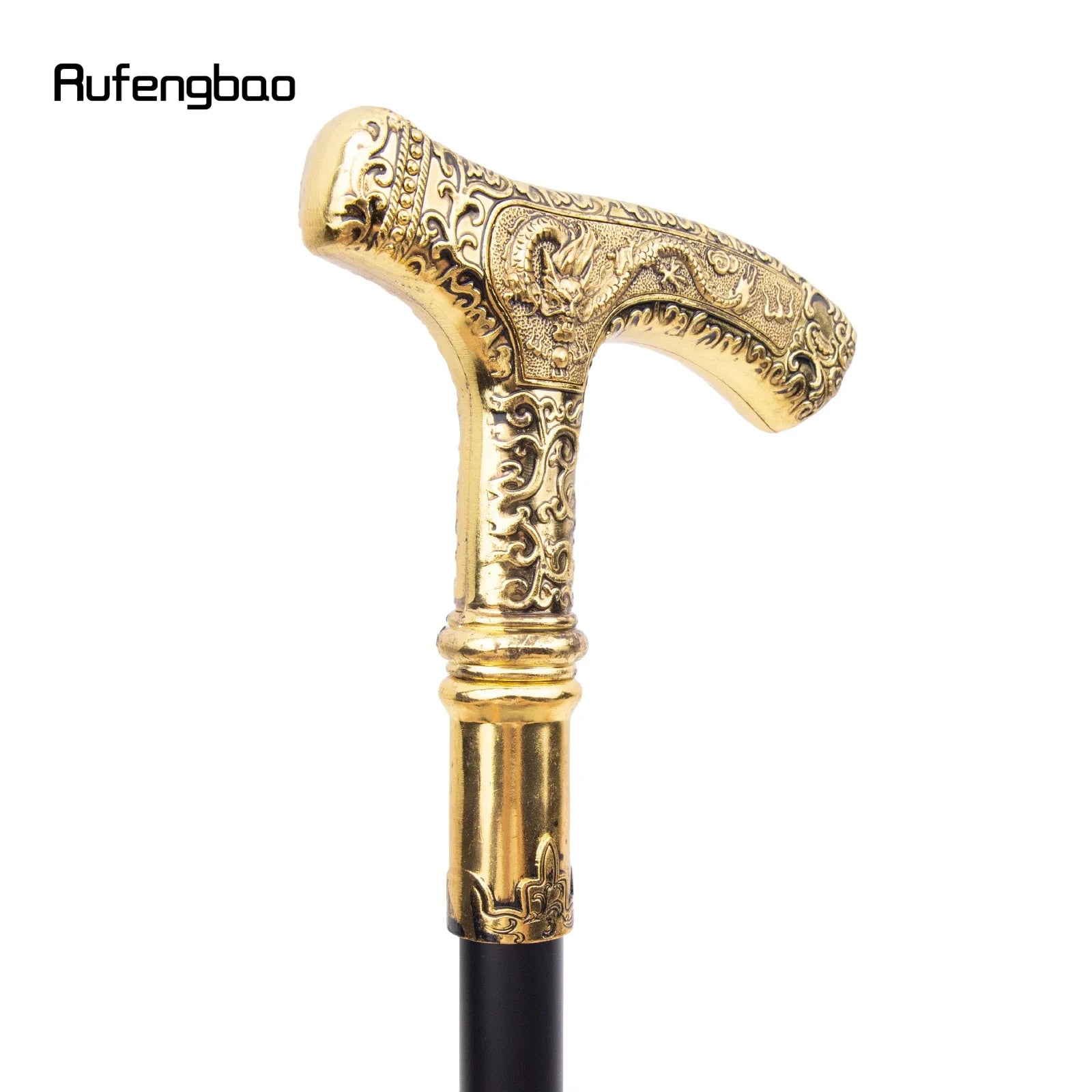 Golden Dragon Decorative Walking Stick – 89cm Steel Shaft with Luxury Patterned Knob