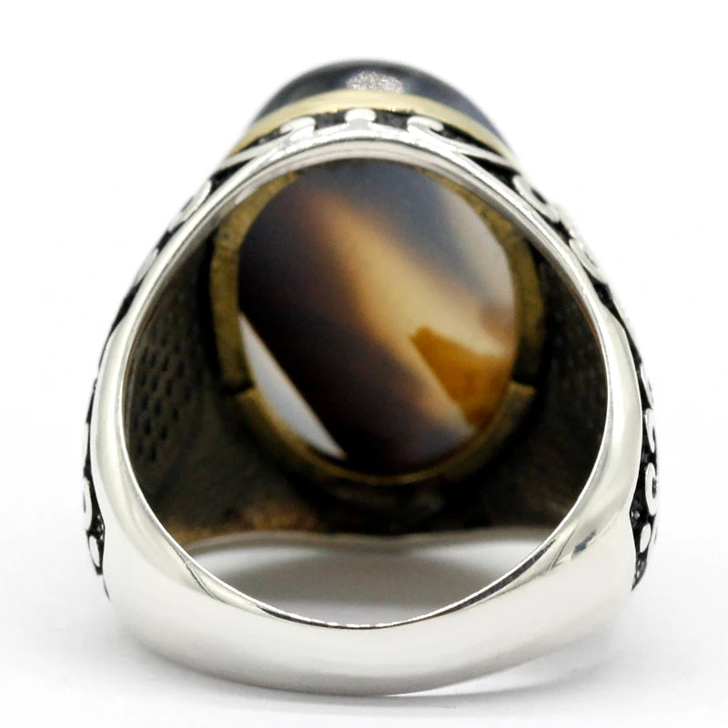 Sterling Silver Agate Ring – Türkiye Vintage Style s925