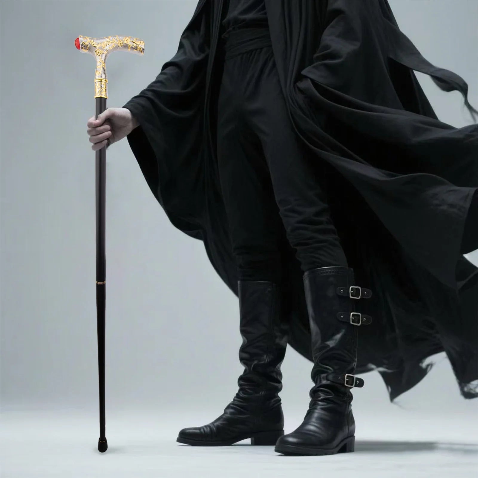 Luxury Crosier Walking Stick – Red Gem Flower Ball Handle, Golden White Design, 92cm