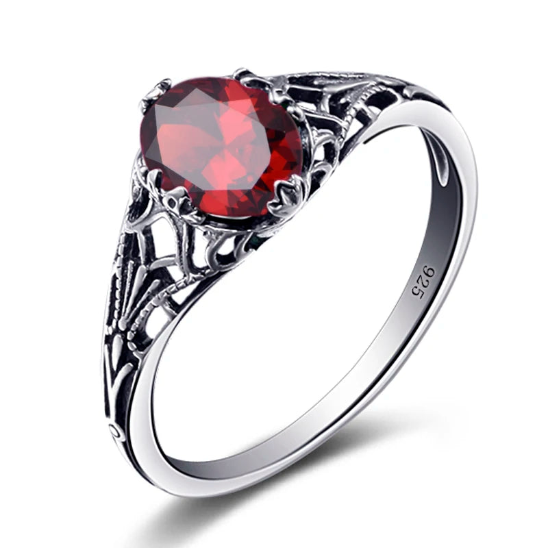 Oval Red Garnet Color Rings for Women 100% 925 Sterling Silver