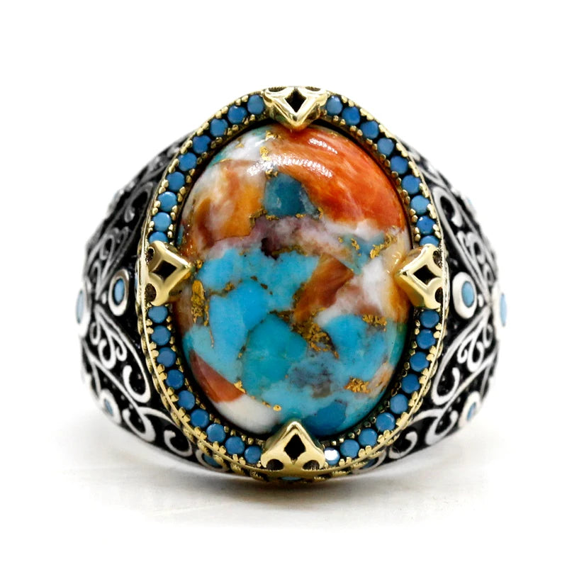 Vintage Türkiye Handmade S925 Silver Oyster Turquoise Ring