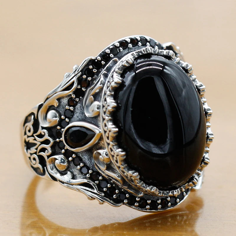 925 Sterling Silver Black Onyx Ring – Turkish Vintage Jewelry for Men & Women