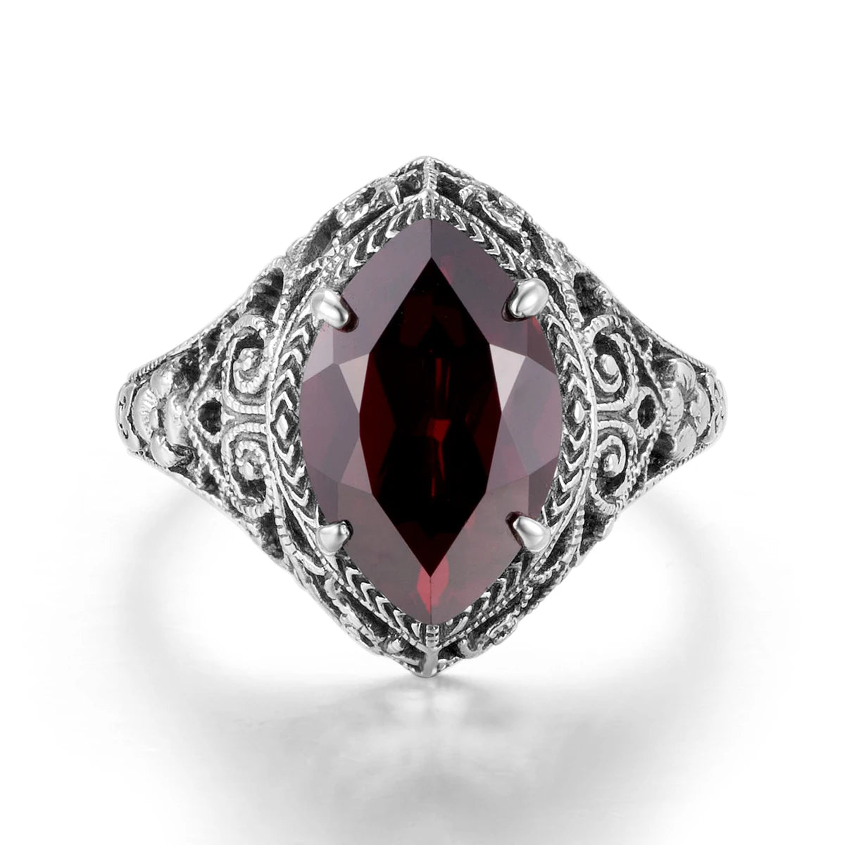Vintage Garnet Ring – 925 Sterling Silver Water Drop Design Fine Jewelry for Women