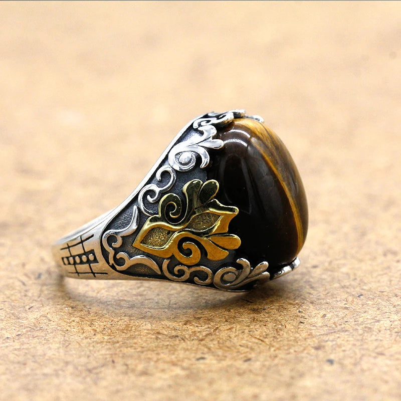 Handmade 925 Sterling Silver Ring with Natural Tiger Eye Stone