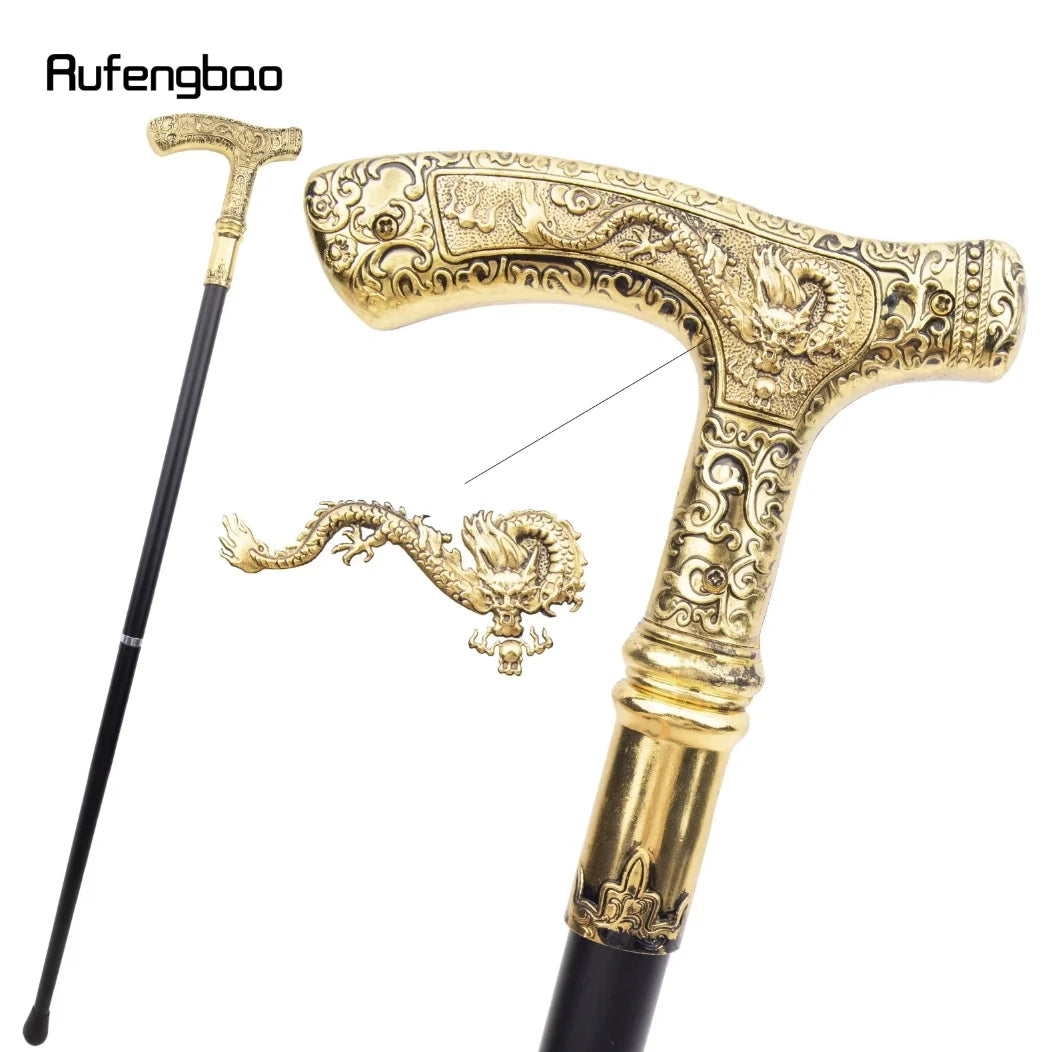 Golden Dragon Decorative Walking Stick – 89cm Steel Shaft with Luxury Patterned Knob