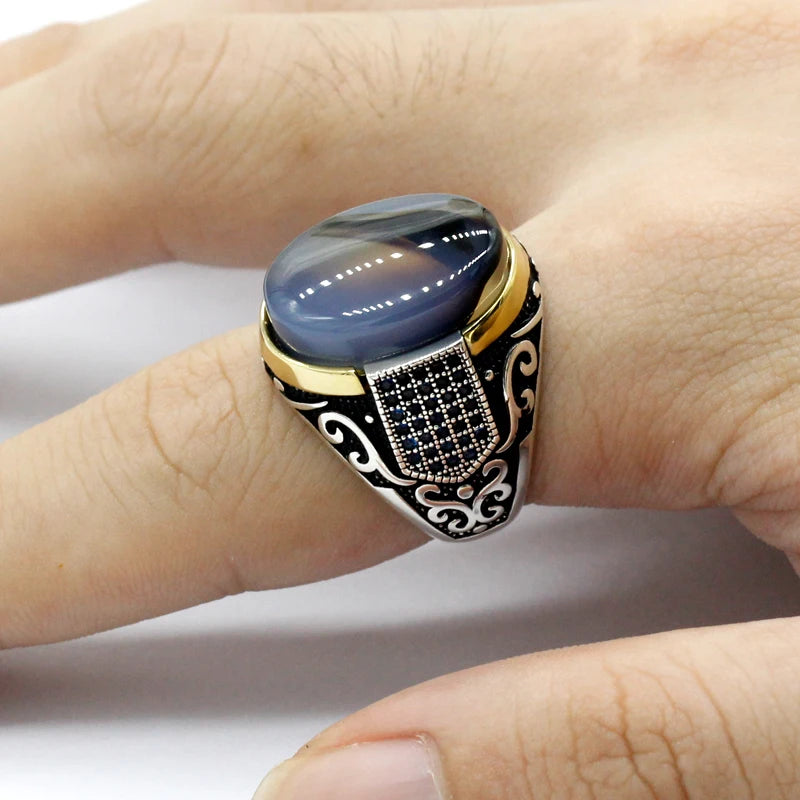 Sterling Silver Agate Ring – Türkiye Vintage Style s925