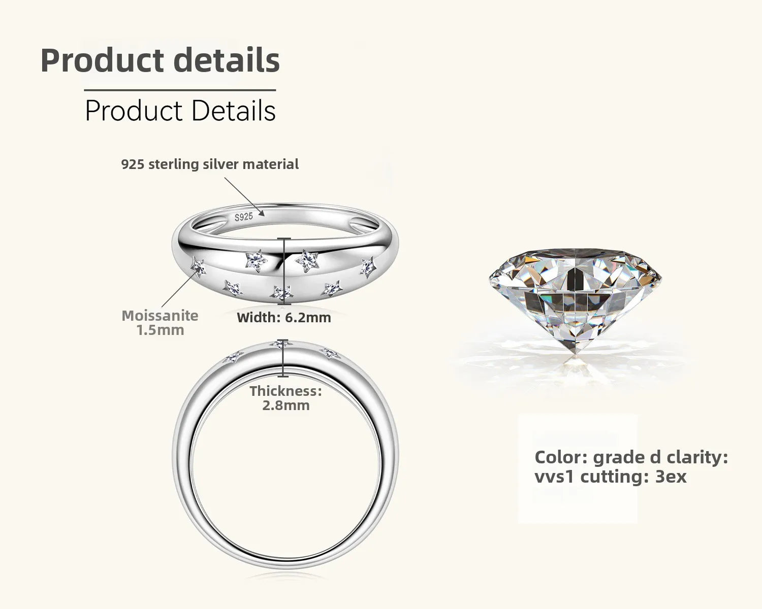 Starry Halo Moissanite Ladies Ring – 925 Sterling Silver, 18K Gold Plated, VVS1 D Color 3EX Cut