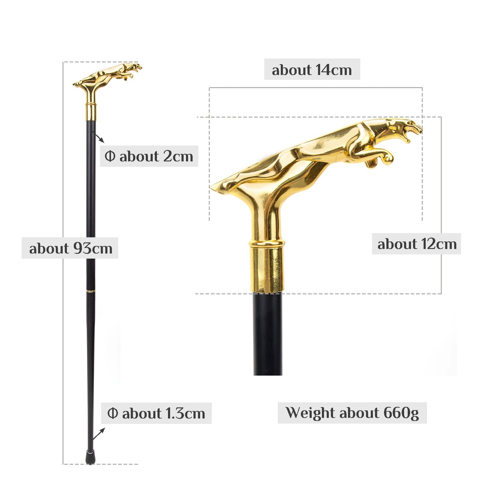 Limited Golden Leopard Handle Walking Cane – 93cm Stylish Decorative Fashion Stick