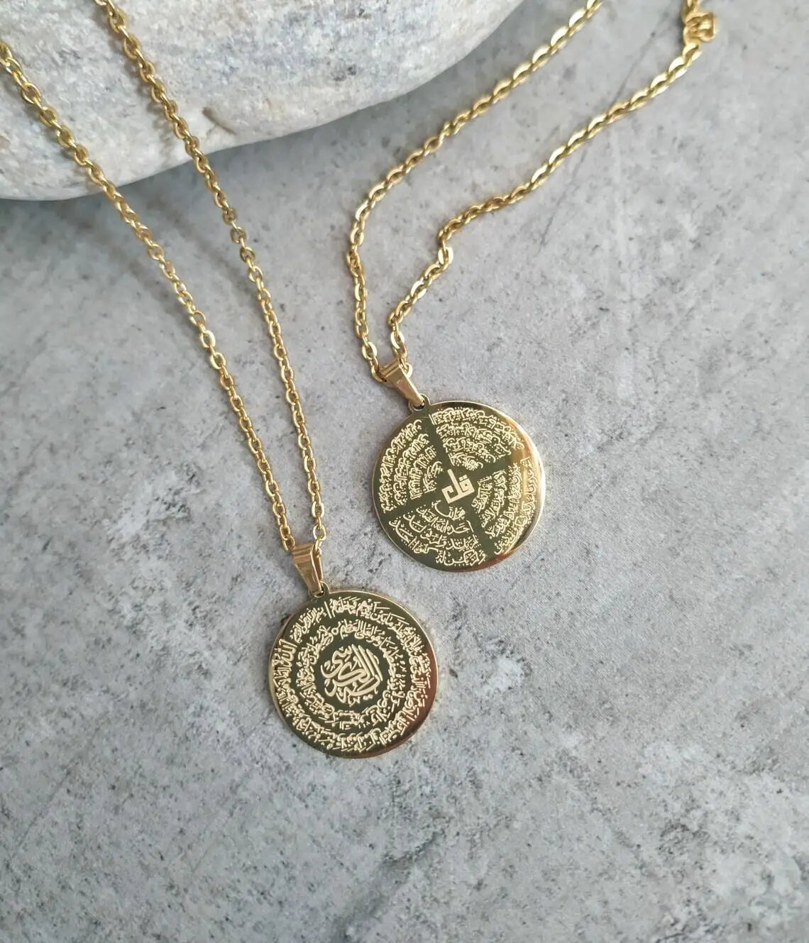 Ayatul Kursi & Four Qul Necklace – Two-Sided Islamic Pendant - Unisex Stainless Steel Jewelry