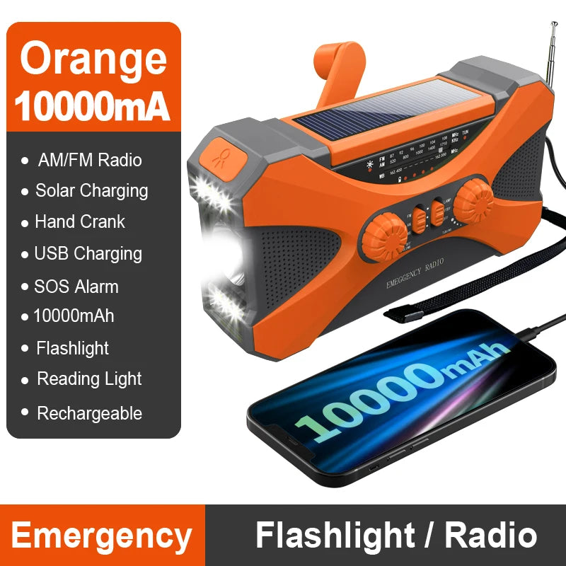Emergency Weather Radio – 20000mAh Solar Power Bank with AM/FM/NOAA, SOS Alarm & Flashlight
