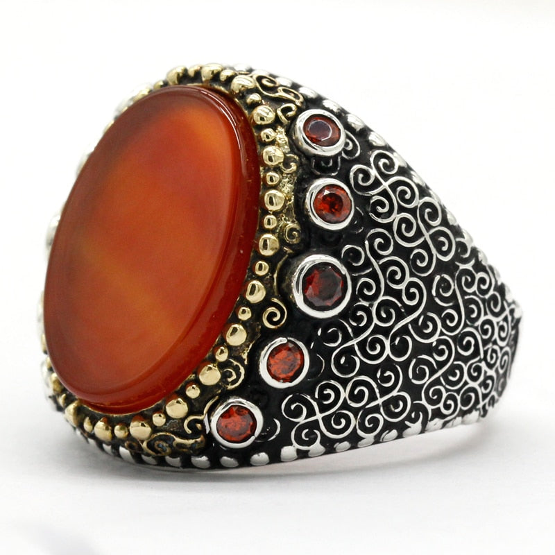 Natural Aqeeq Ring for Men Thai Silver