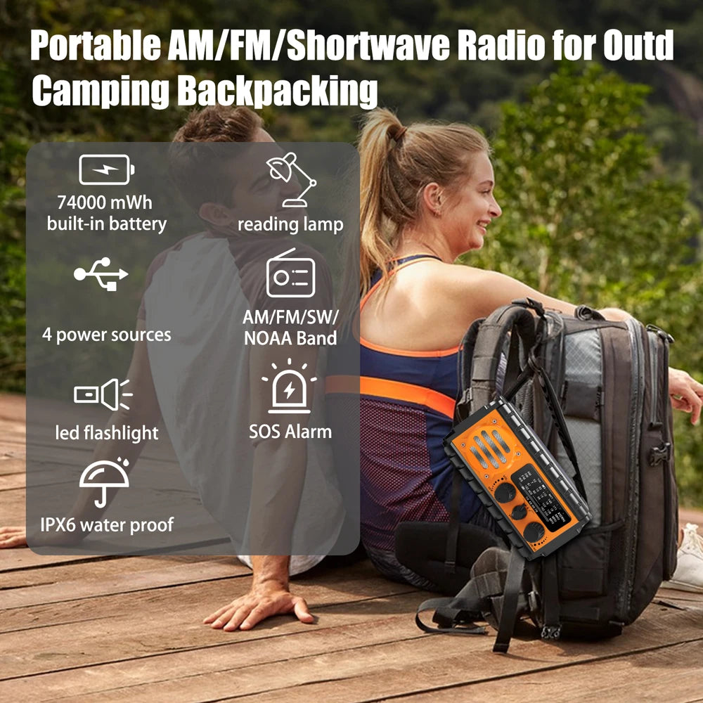 Emergency Weather Radio – 20000mAh Solar Power Bank with AM/FM/NOAA, SOS Alarm & Flashlight