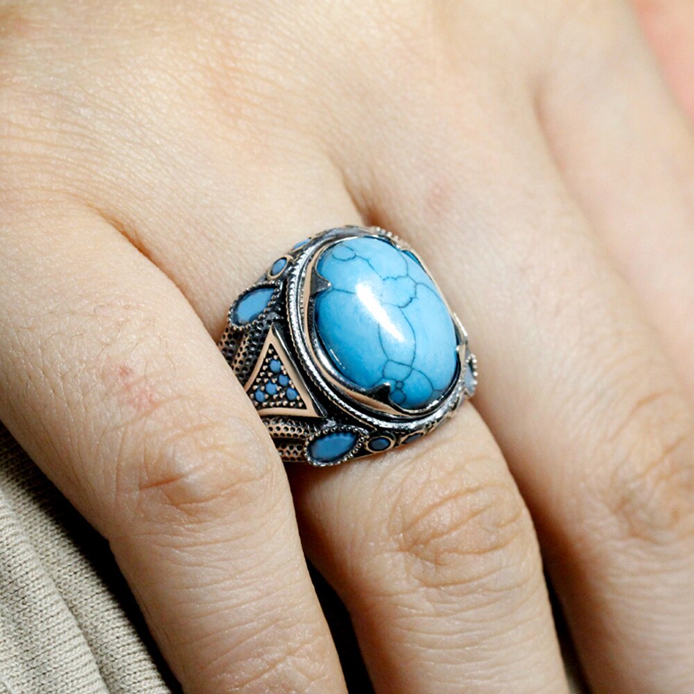 Turkish Silver Aquamarine Sunnah Ring for Men