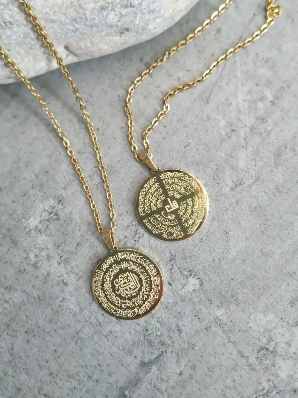 Ayatul Kursi & Four Qul Necklace – Two-Sided Islamic Pendant - Unisex Stainless Steel Jewelry