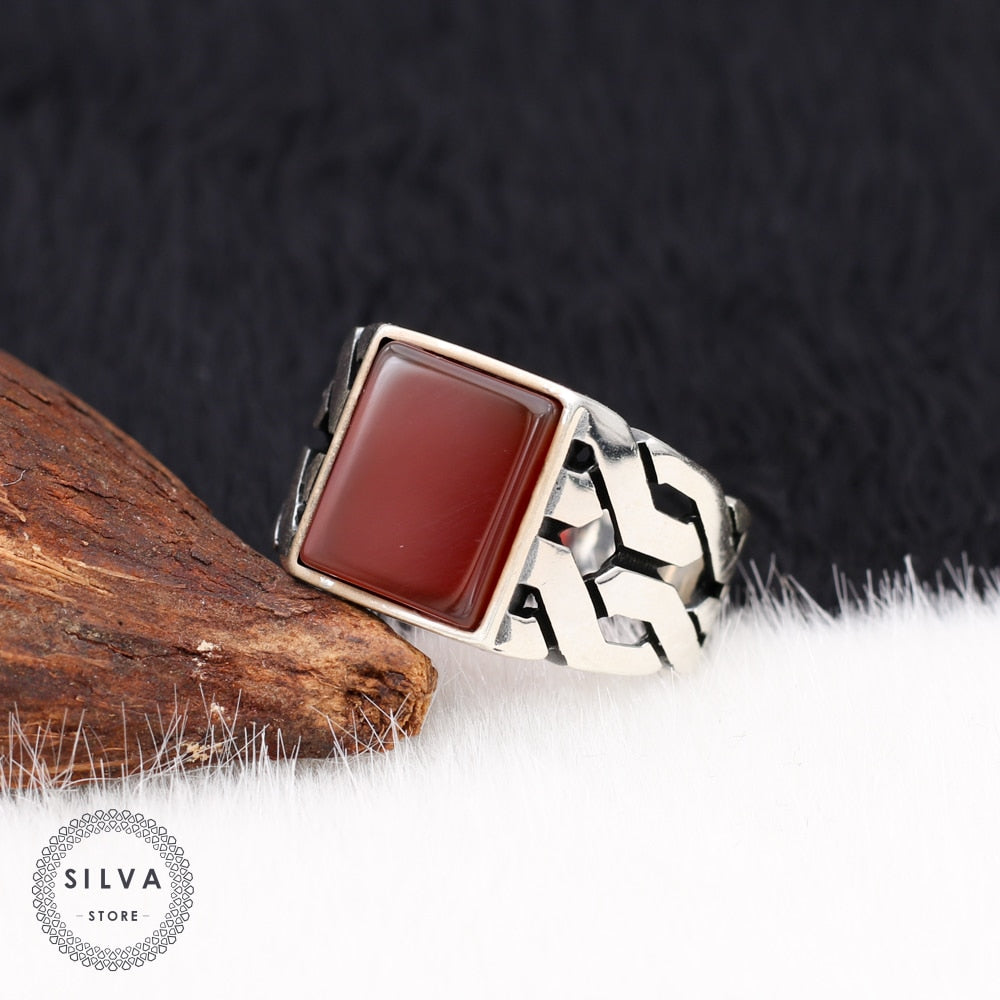 Braided Aqeeq Sterling Silver Ring for Men