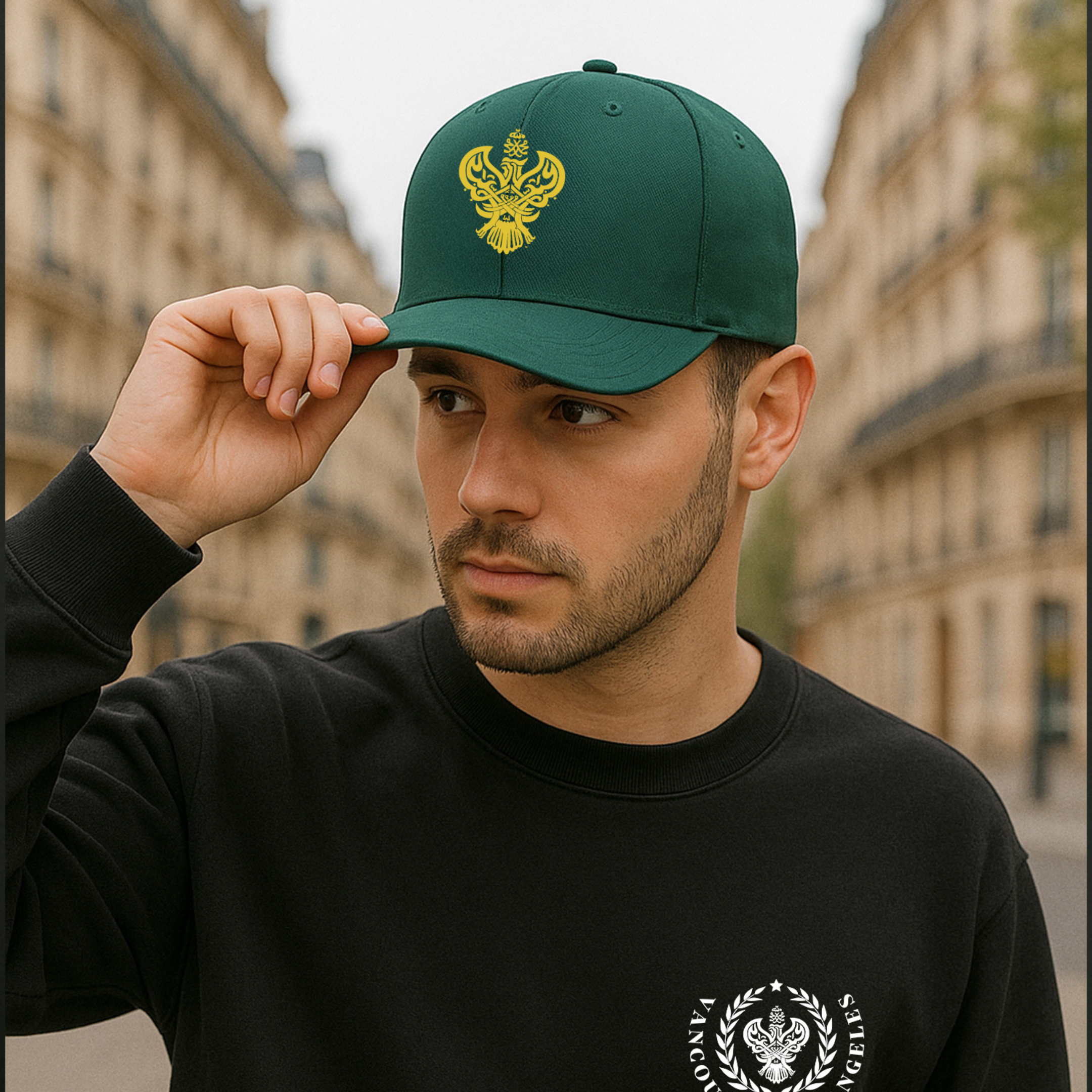 SMC Blessed Phoenix Calligraphy Baseball Hat Cap – Black, White & Green