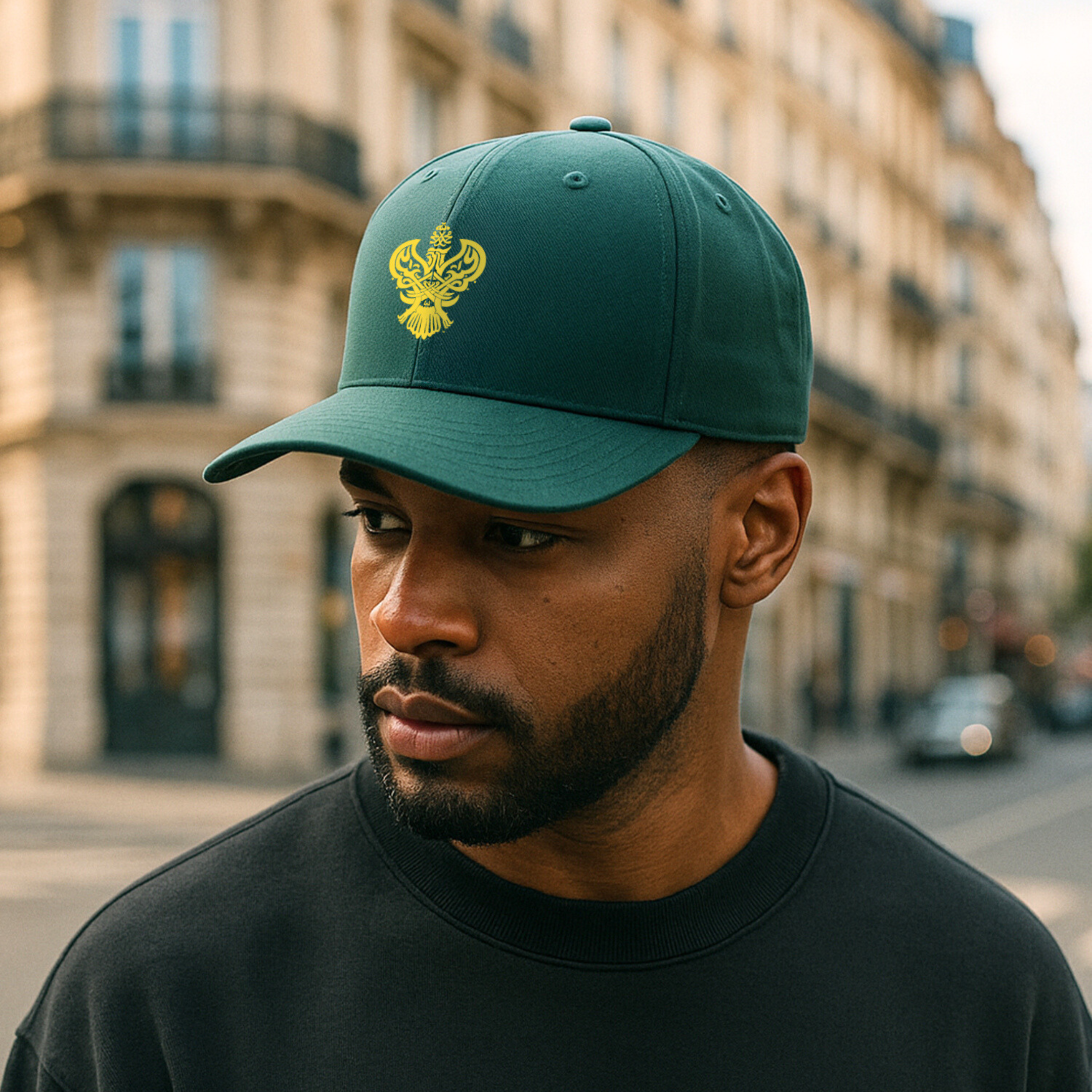 SMC Blessed Phoenix Calligraphy Baseball Hat Cap – Black, White & Green