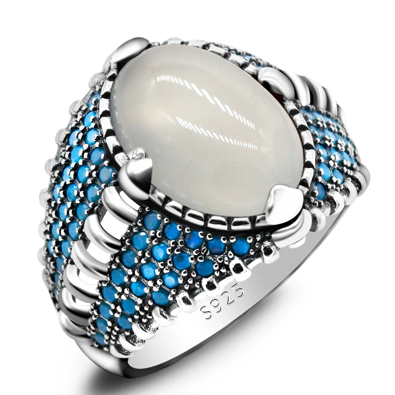 925 Sterling Silver Men's Ring – Vintage Turkish Design with Natural Onyx Stone