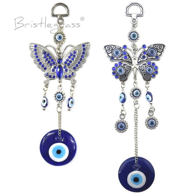 BRISTLEGRASS Turkish Blue Evil Eye Rhinestone Butterfly Wall Hanging