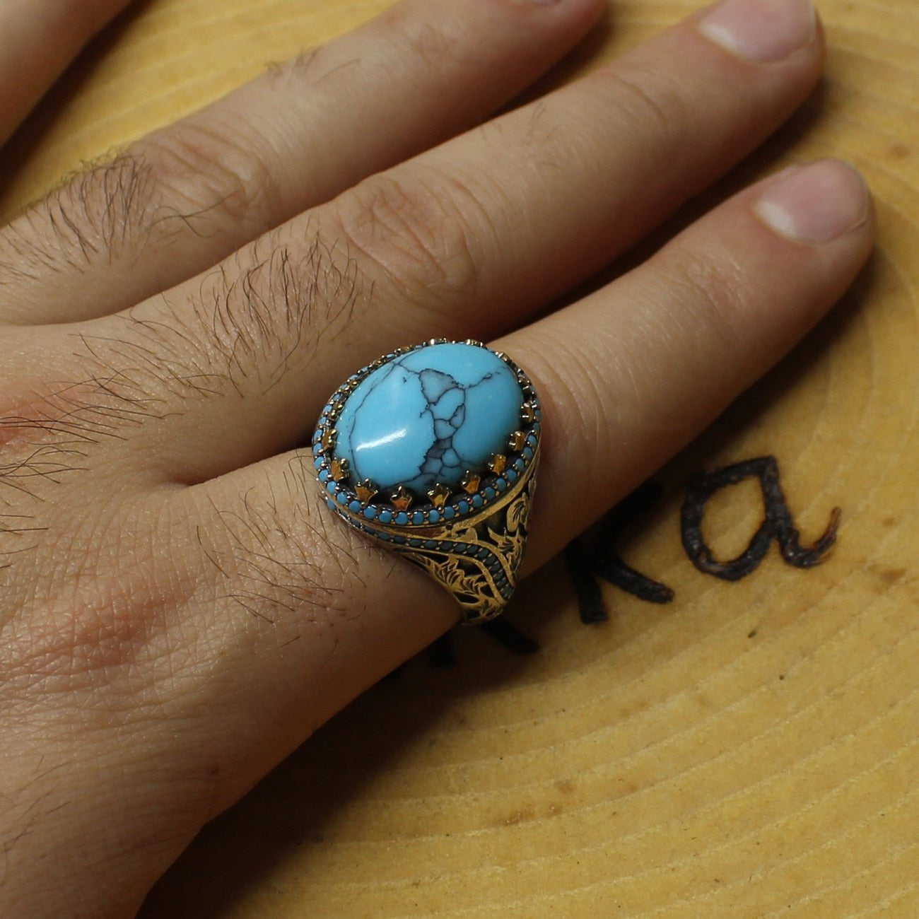 HANDMADE STERLING SILVER AGATE/TIGER'SEYE TURKISH RING FOR MEN