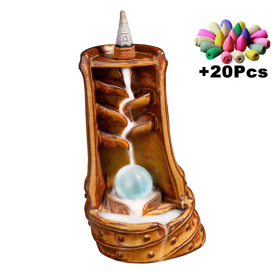 With 10 Cones Free Gift Waterfall Incense Burner Ceramic Incense