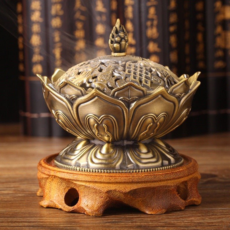 Incense Burner Lotus Flower Alloy Zinc-Copper Dish Incense Holder