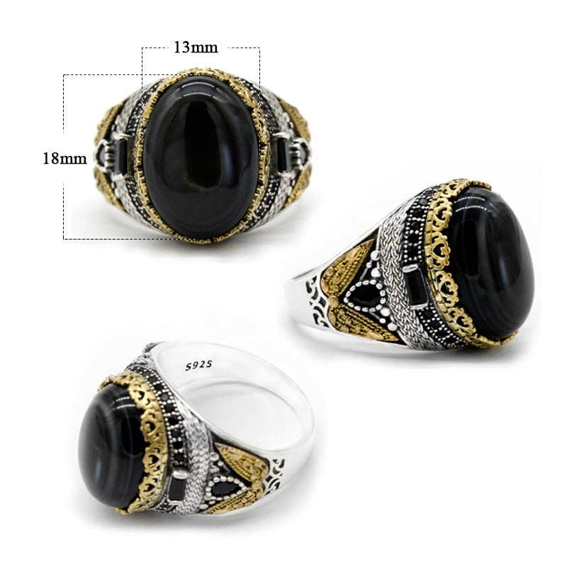 Vintage Turkish Crown Aqeeq Ring for Men
