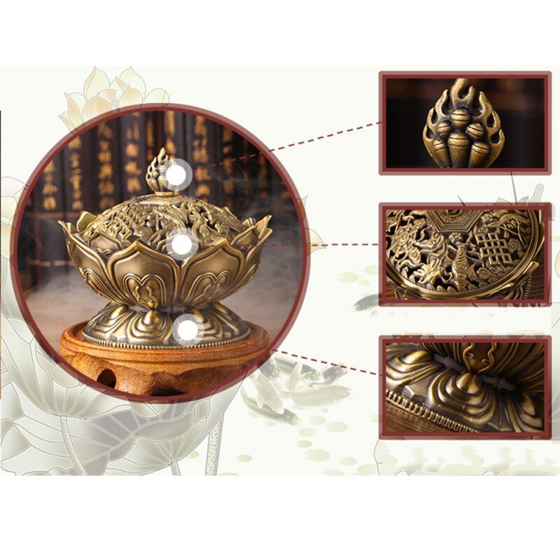 Incense Burner Lotus Flower Alloy Zinc-Copper Dish Incense Holder