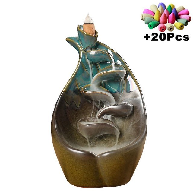 With 10 Cones Free Gift Waterfall Incense Burner Ceramic Incense