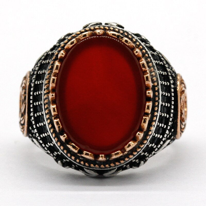 HANDMADE STERLING AGATE TURKISH RING FOR MEN