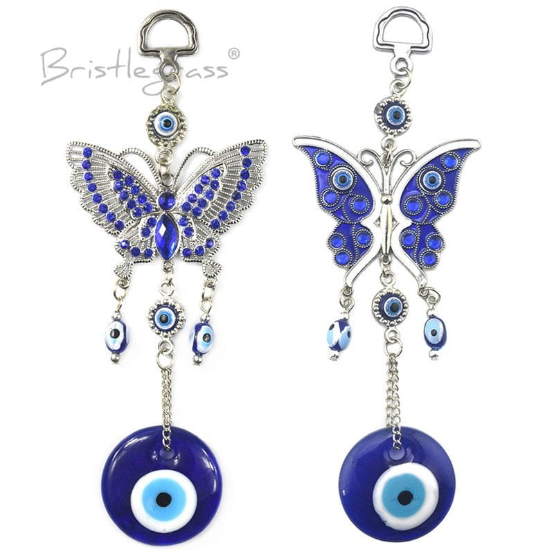 BRISTLEGRASS Turkish Blue Evil Eye Rhinestone Butterfly Wall Hanging
