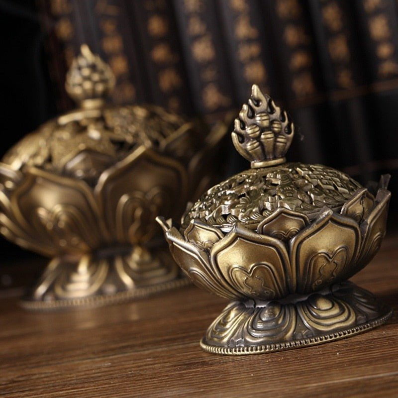 Incense Burner Lotus Flower Alloy Zinc-Copper Dish Incense Holder