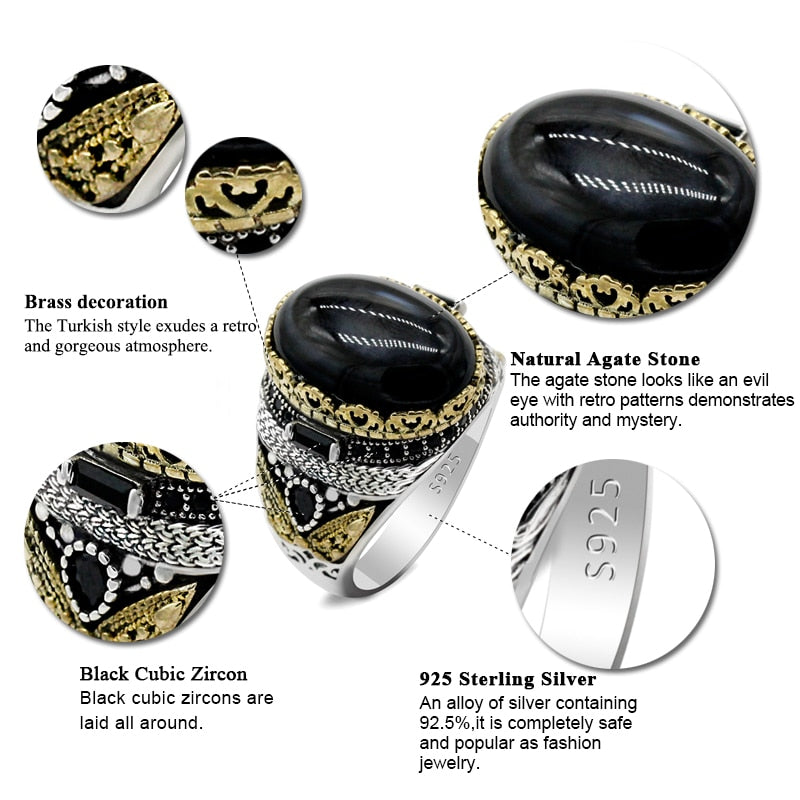 Vintage Turkish Crown Aqeeq Ring for Men