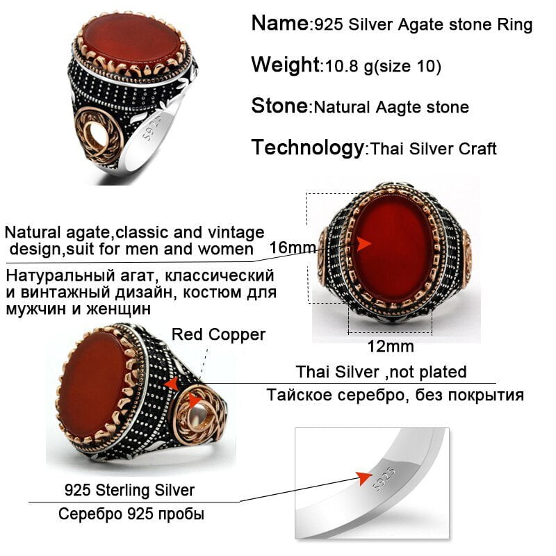 HANDMADE STERLING AGATE TURKISH RING FOR MEN