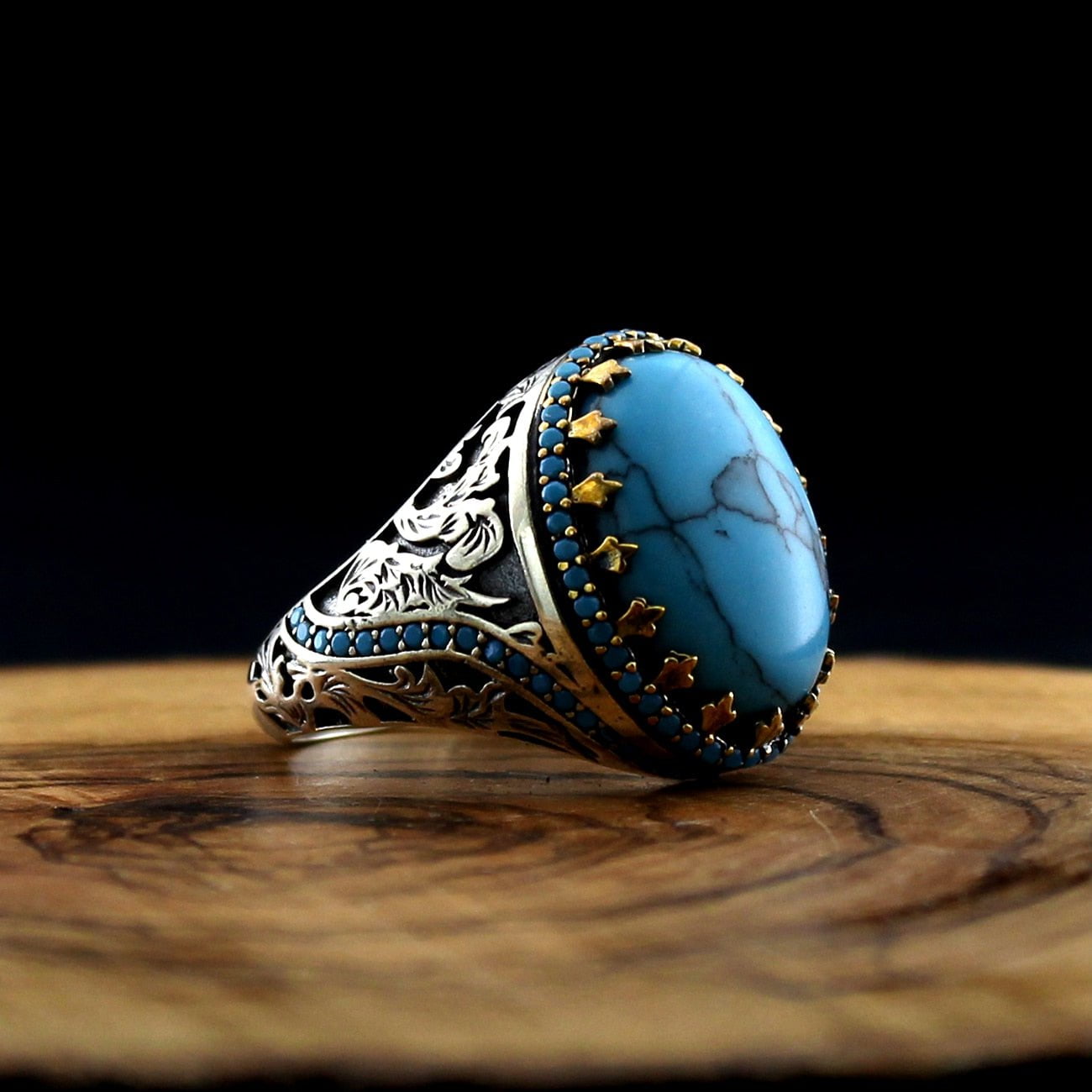 HANDMADE STERLING SILVER AGATE/TIGER'SEYE TURKISH RING FOR MEN