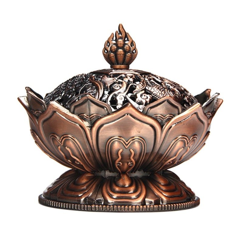 Incense Burner Lotus Flower Alloy Zinc-Copper Dish Incense Holder