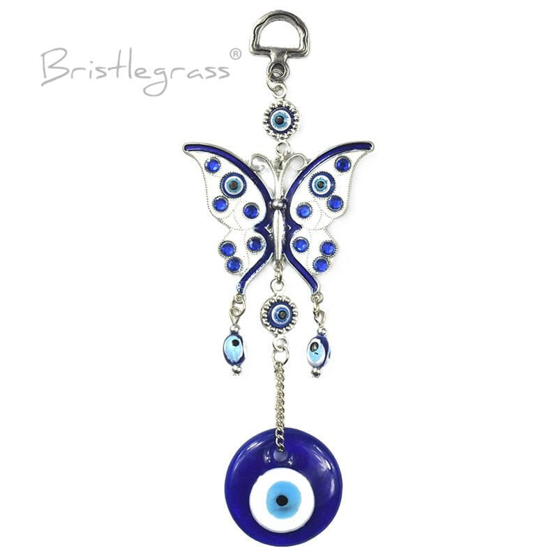 BRISTLEGRASS Turkish Blue Evil Eye Rhinestone Butterfly Wall Hanging