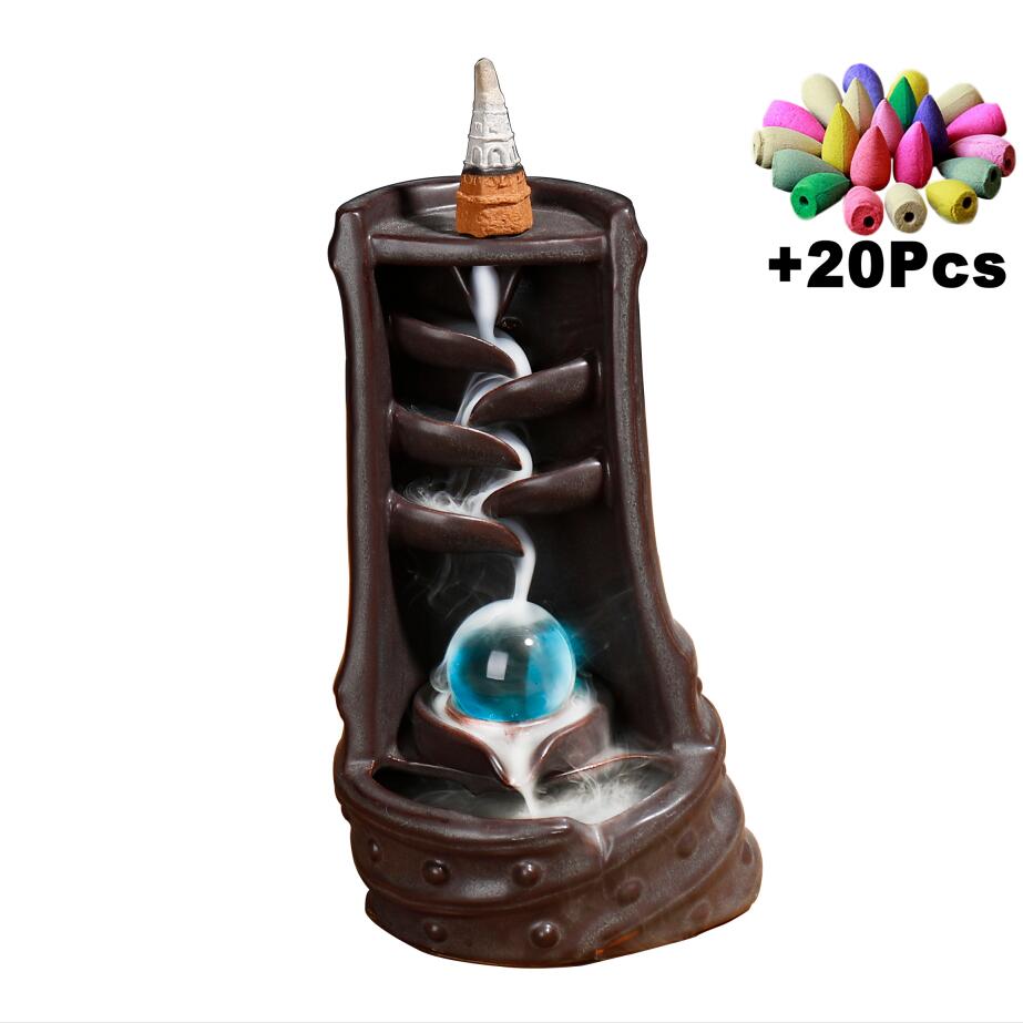 With 10 Cones Free Gift Waterfall Incense Burner Ceramic Incense