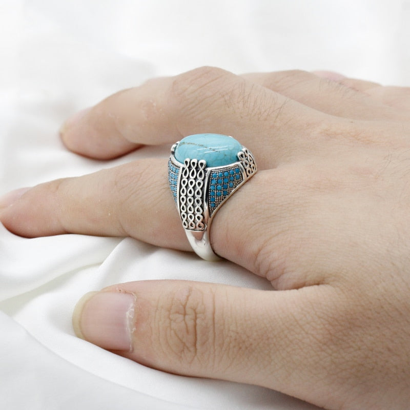 Sterling Turkish Turquoise Chains Ring for Men