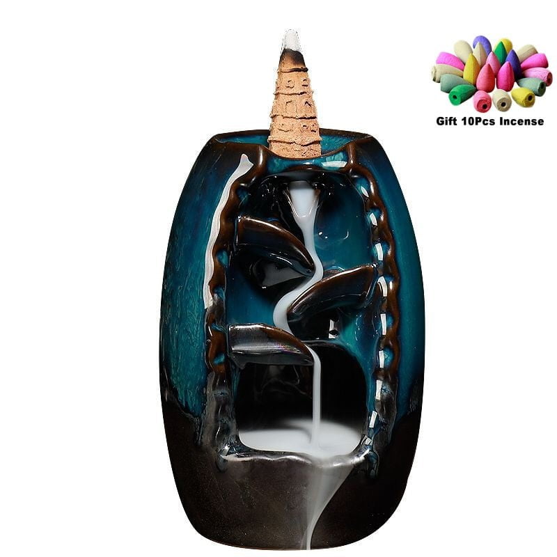 With 10 Cones Free Gift Waterfall Incense Burner Ceramic Incense