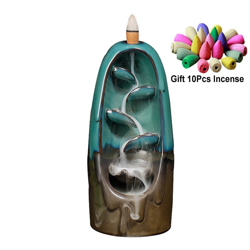With 10 Cones Free Gift Waterfall Incense Burner Ceramic Incense