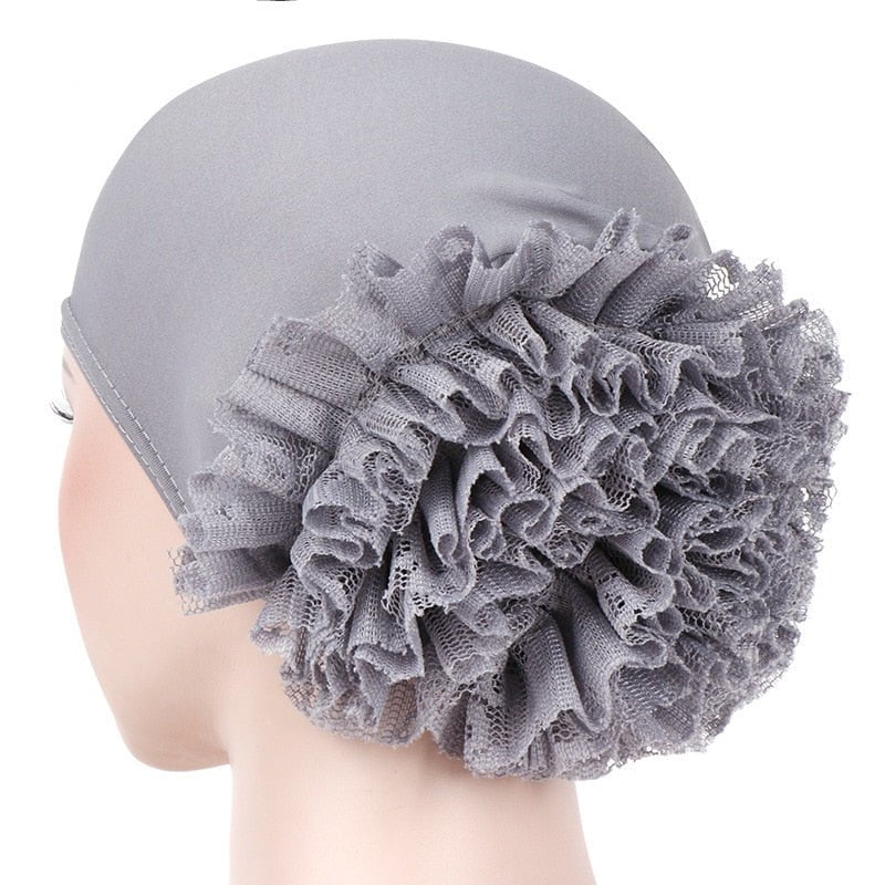 Hijab Undercap Volumizer Bonnet with ties & Tulle Flower Hijab